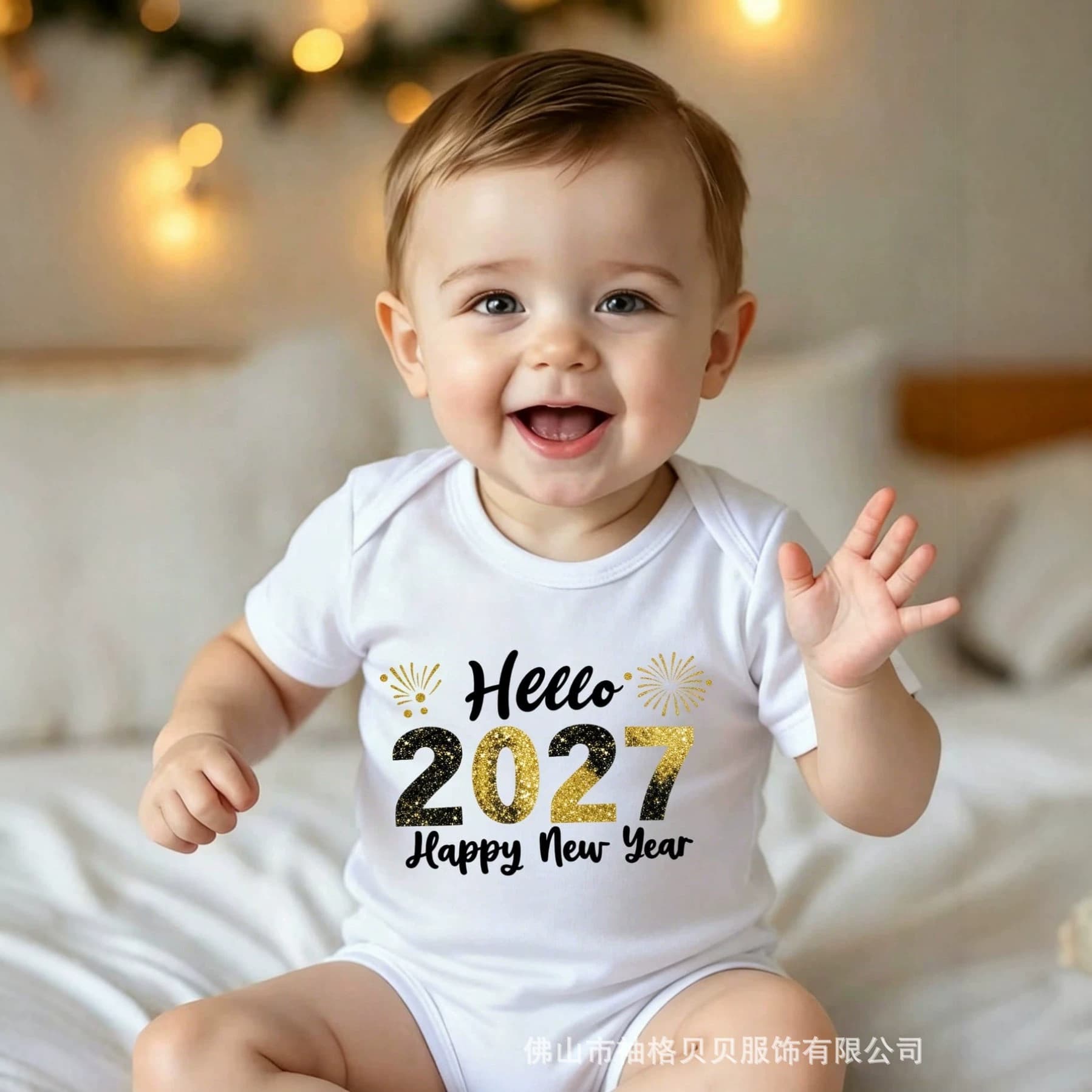 New Cross-Border Trade Happy New Year Short-Sleeve Bodysuit Cartoon Baby Cute Onesie "Welcome 2027