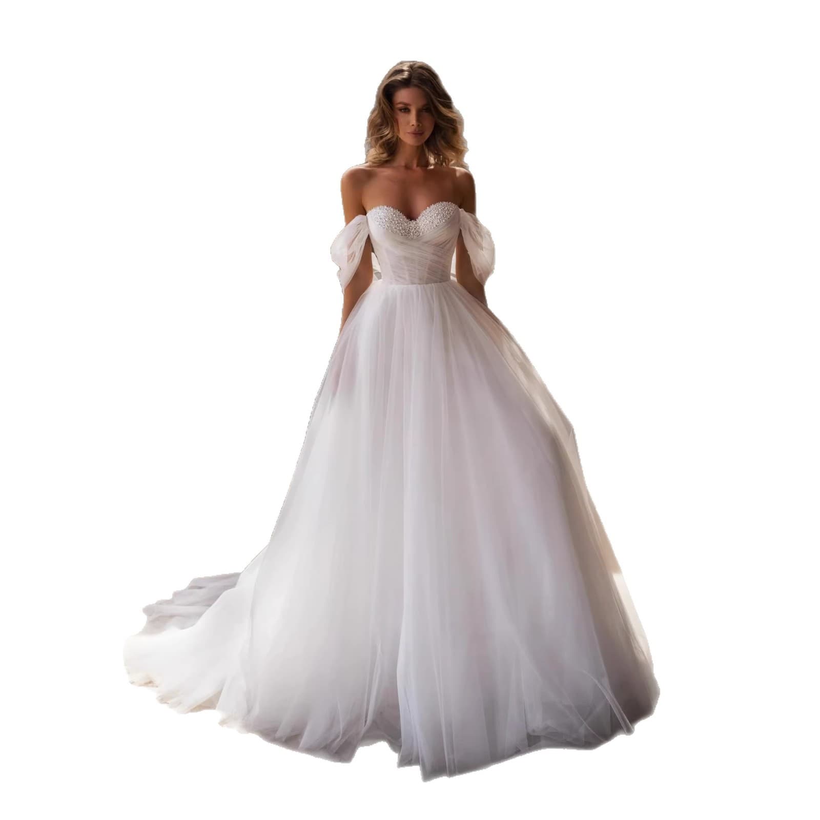 Outdoor Wedding Dress Boho 2025 Spring Summer New Bride Simple One-Shoulder Korean Style Sheer Travel Photo Trailing Soft Tulle