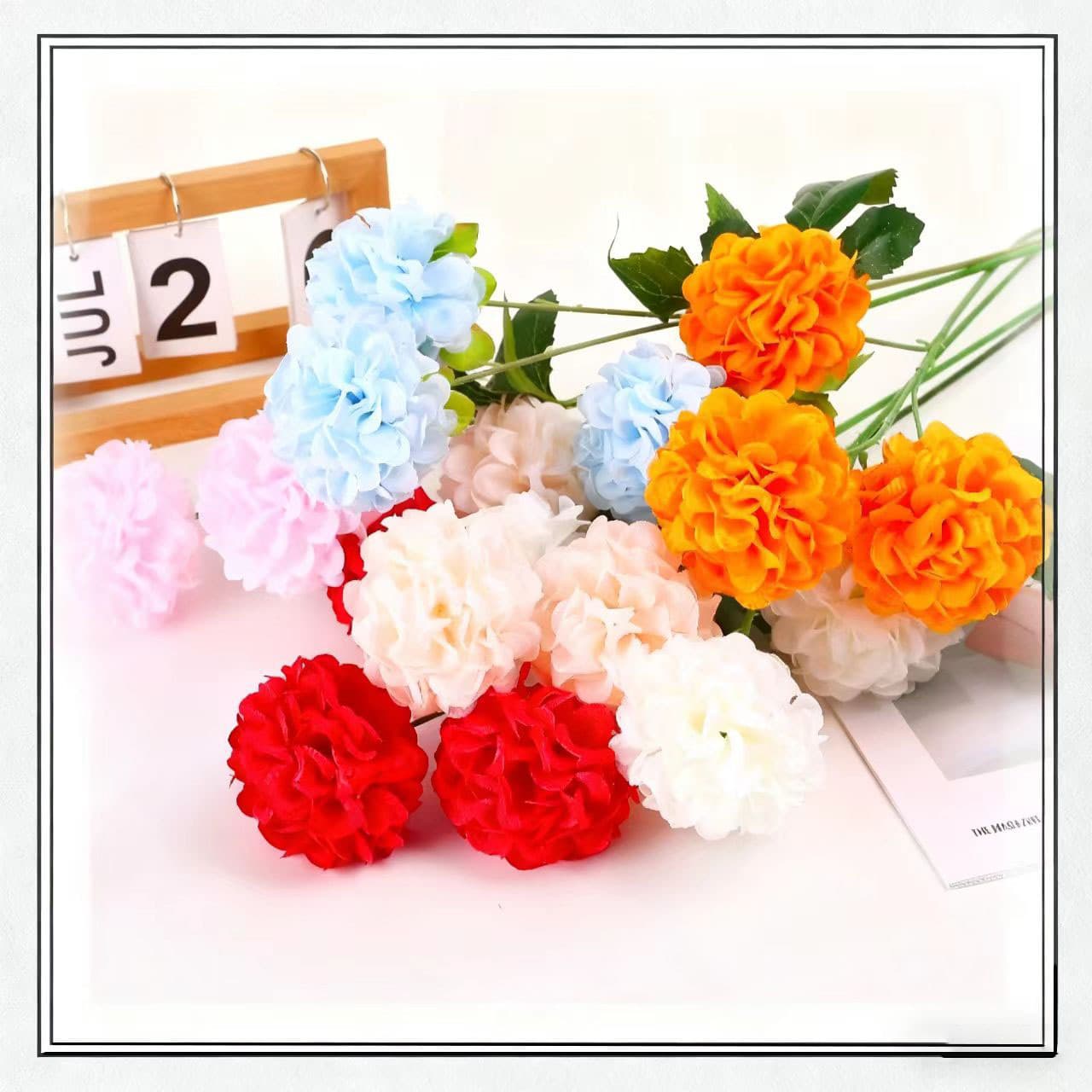 Artificial Three-Head Ball Chrysanthemum, Rustic Wedding Bouquet Photography Props, Floral Arrangement Home Decor, Pompom Chrysanthemum Ornament