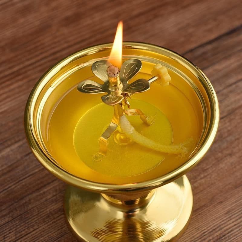 Alloy oil dish butter lamp holder, thickened for home use, wealth god lamp, adjustable height oil lamp for Buddhist offerings