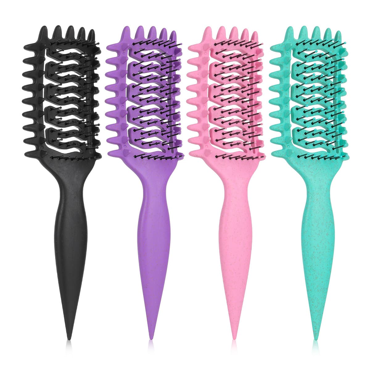 Cross-border Hot Selling Bounce Curl Hairbrush Styling Comb Wet and Dry Use Hollow Rib Comb Big Wave Curl Hair Brush