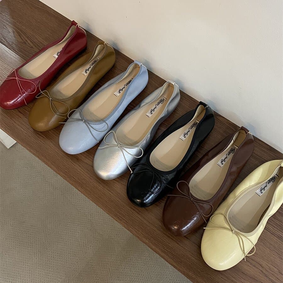 French-Style Flat Silver Single Shoes for Women, Spring and Autumn Bow-Knot Gentle Ballet Shoes, Loafers