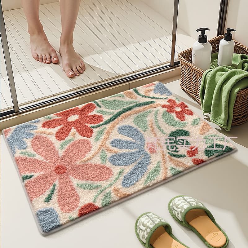 Fresh Floral Bath Mat, Strong Absorbency Anti-Slip Pad, Quick-Dry Rug for Home Bathroom and Doorway