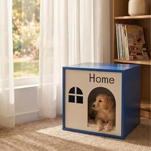 Wooden Dog House - Semi-Enclosed Pet House Dog Bed