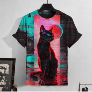 2025 Cat Graphic T-Shirt Men's Fashion Summer Short Sleeve Crew Neck 3D Print Kids T-Shirt Casual T-Shirt