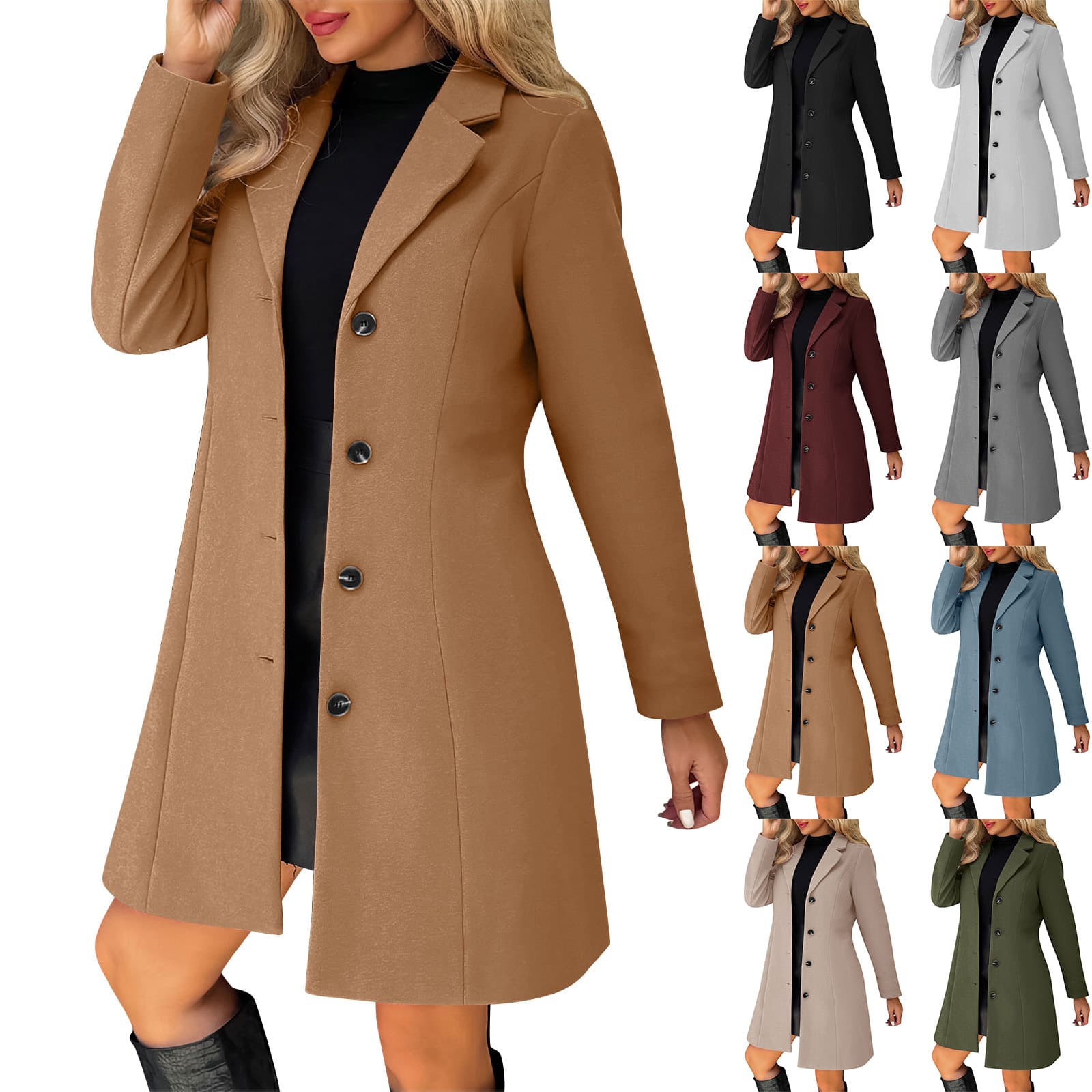 European and American 2025 Cross-Border Women's Clothing Autumn/Winter New Lapel Slim Fit Solid Color Fashion Long Coat Versatile Wool Coat