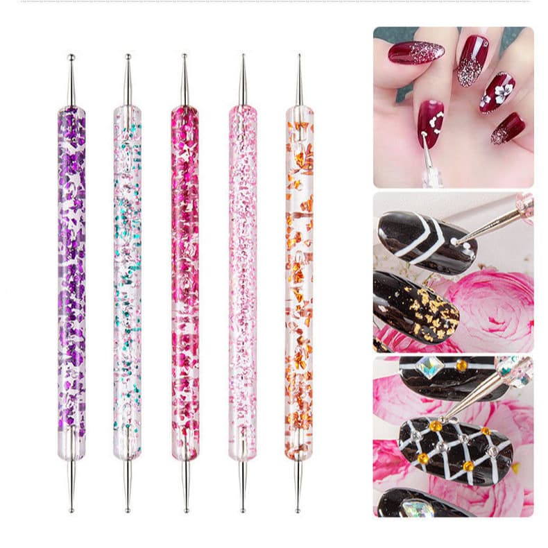 Acrylic dual-purpose dotting pen, double-ended dotting needle, dotting brush, nail art pen, 5-piece set