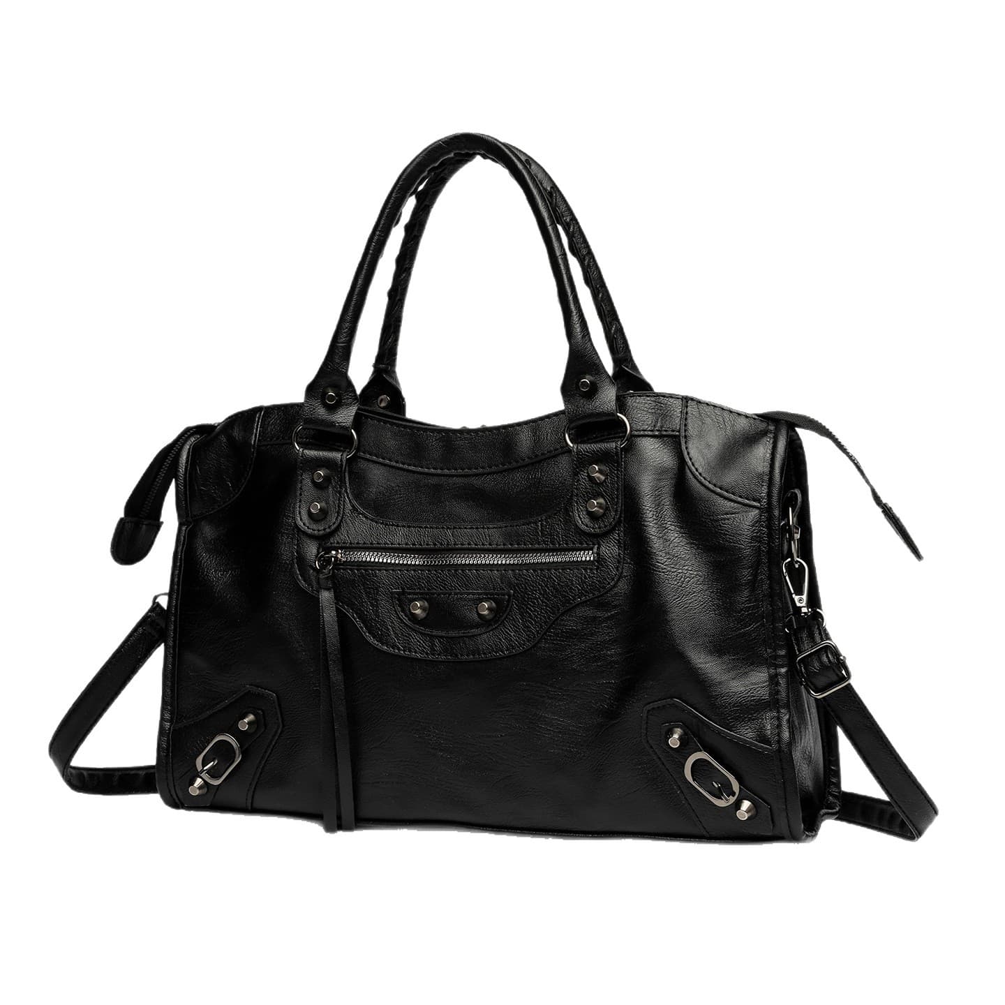 Paris Rivet Fringe Motorcycle Bag ABG Edgy Street Style Large Capacity Premium Shoulder Crossbody Handbag