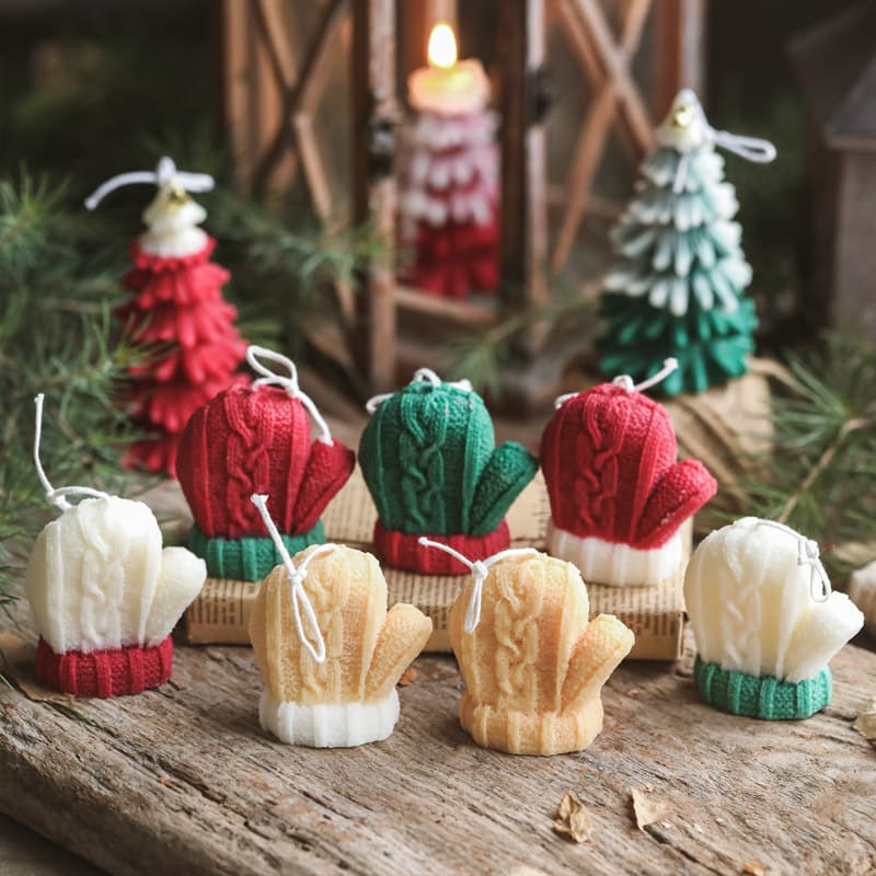 Christmas Plush Knitted Gloves Scented Candle Home Decoration Christmas Market Stall Event Gift Giveaway Present