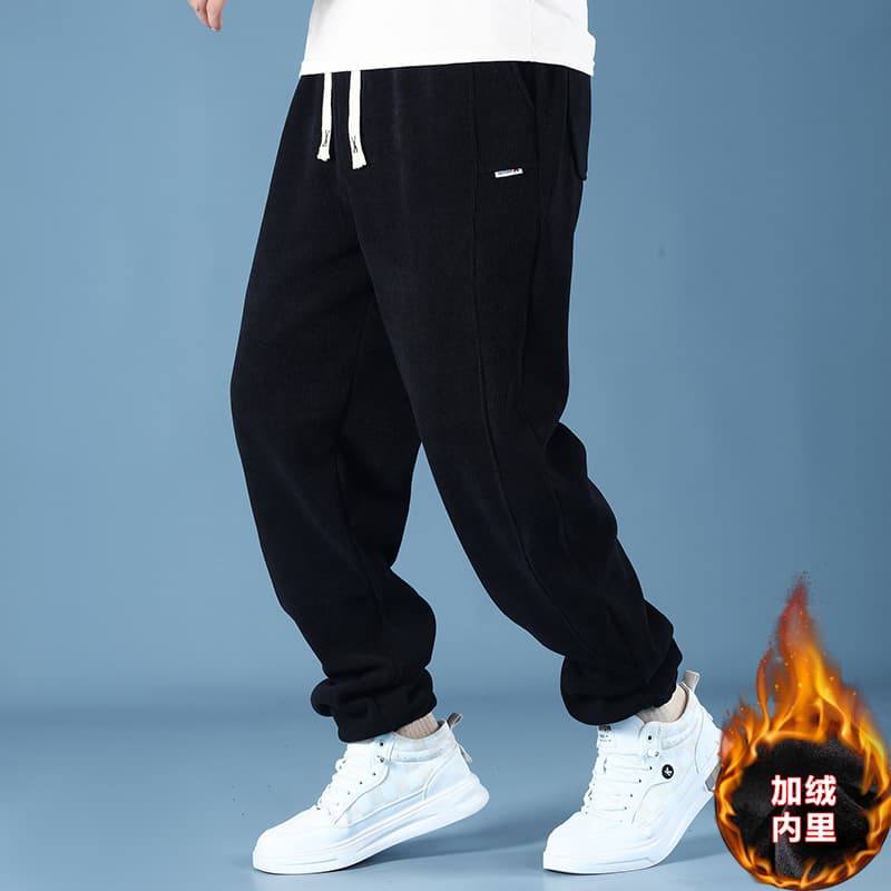 Corduroy Men's Pants Extra Large Size Autumn and Winter Plus Size Straight-Leg Loose Sports Casual Corduroy Fleece-Lined Long Pants Trendy