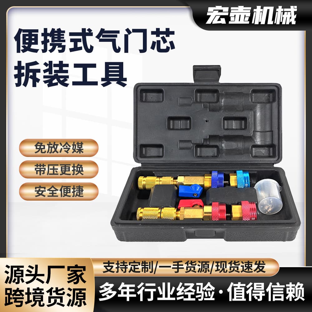 Portable Valve Core Removal Tool Kit for AC Refrigerant Maintenance Without Evacuation