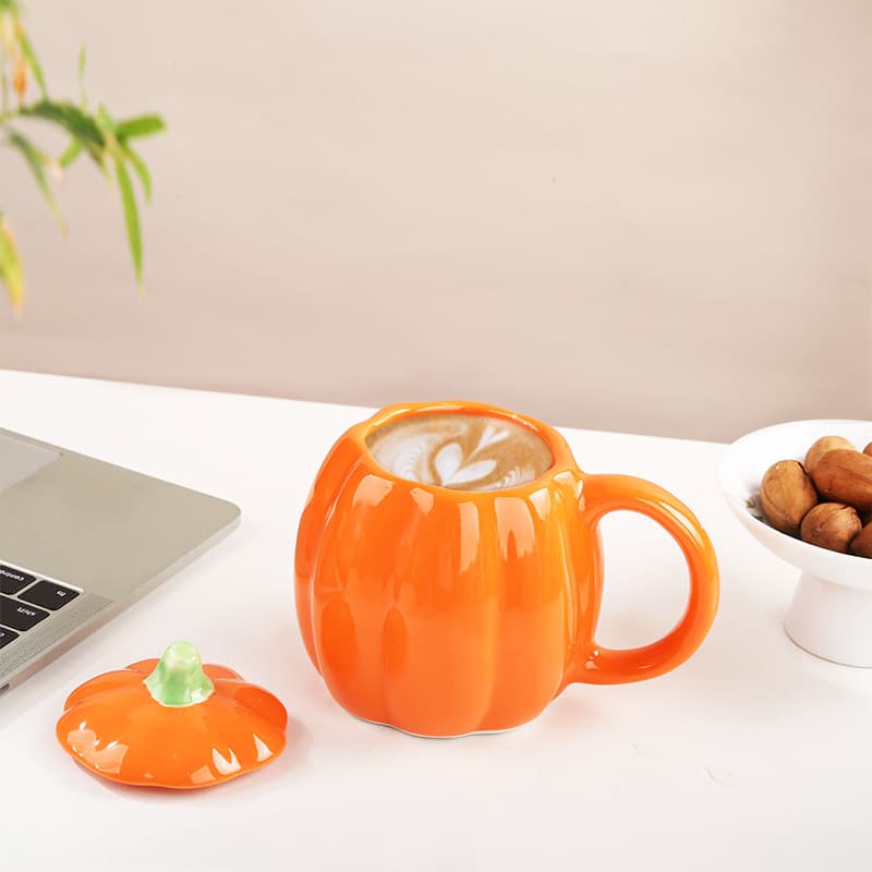 European Style Pumpkin Cute Mug, Trendy Ceramic Cup with Lid for Students, Breakfast Oatmeal Mug, Coffee Cup