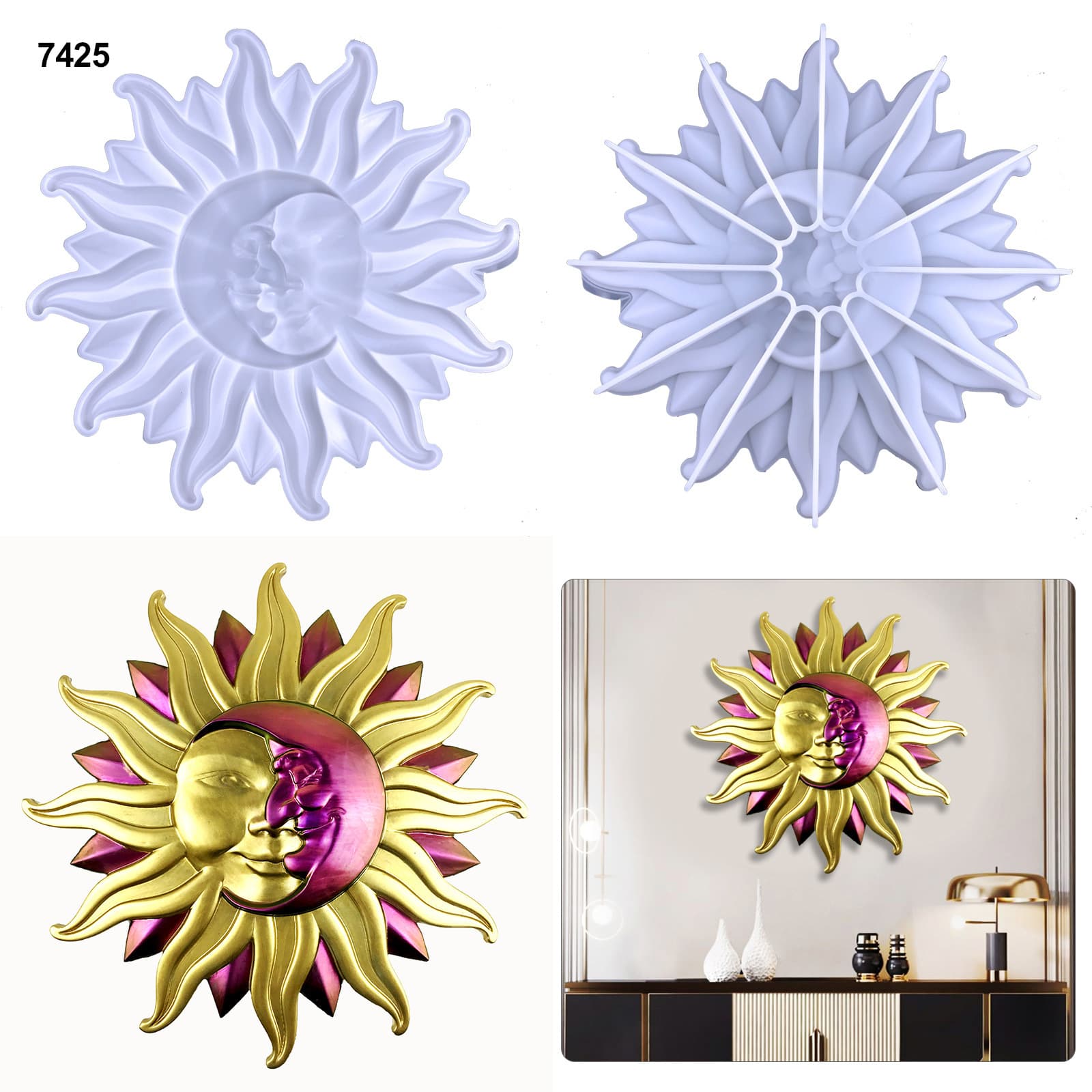 Sun and moon pendant glue mold DIY semi-three-dimensional sun and moon wall decoration pendant silicone mold
