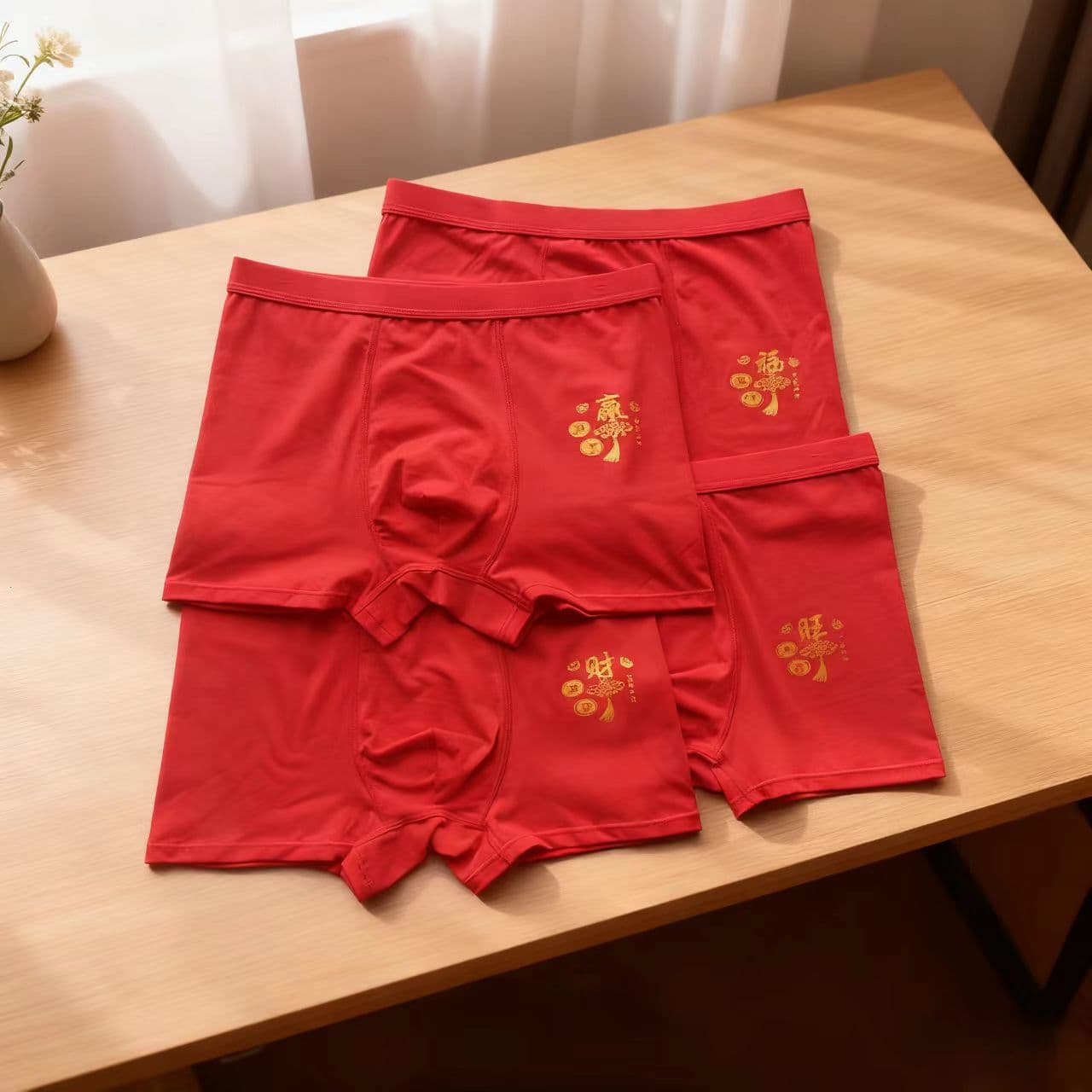 New style pure cotton bright red men's underwear, zodiac year wedding comfortable skin-friendly breathable men's boxer briefs ready stock wholesale.