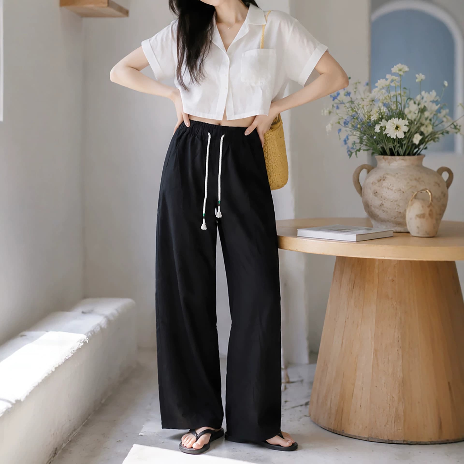Tencel Cotton Straight Leg Pants 2026 Summer New Women's Trousers Breathable Thin Loose Fit Casual Long Pants