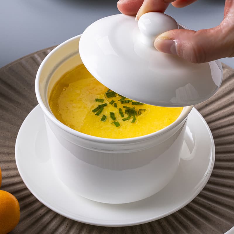 Jingdezhen Ceramic Bird's Nest Steamer, White Bone China Double-Boiler with Lid, Underglaze Color for Home Use, Single Serving Inner Pot