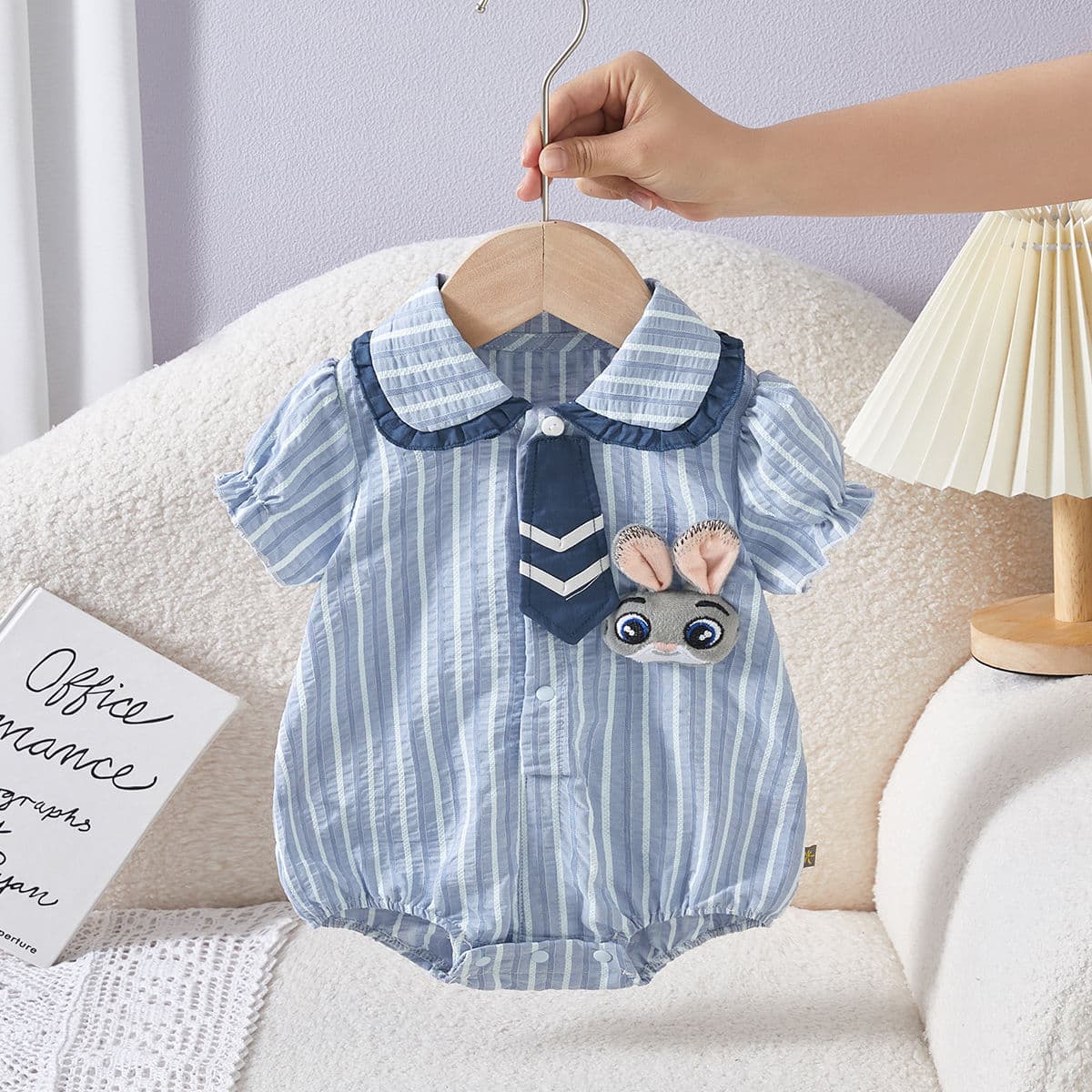 Baby Bodysuit Summer Thin Bubble Sleeve Girls Romper Cute Police Rabbit Outing Triangle Bodysuit