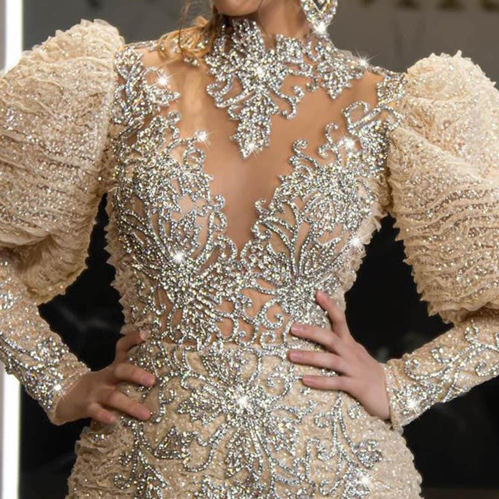 2026 New Cross-Border Amazon Dress V-Neck Feather Princess Dress Gold-Splattered Long Mesh Evening Gown