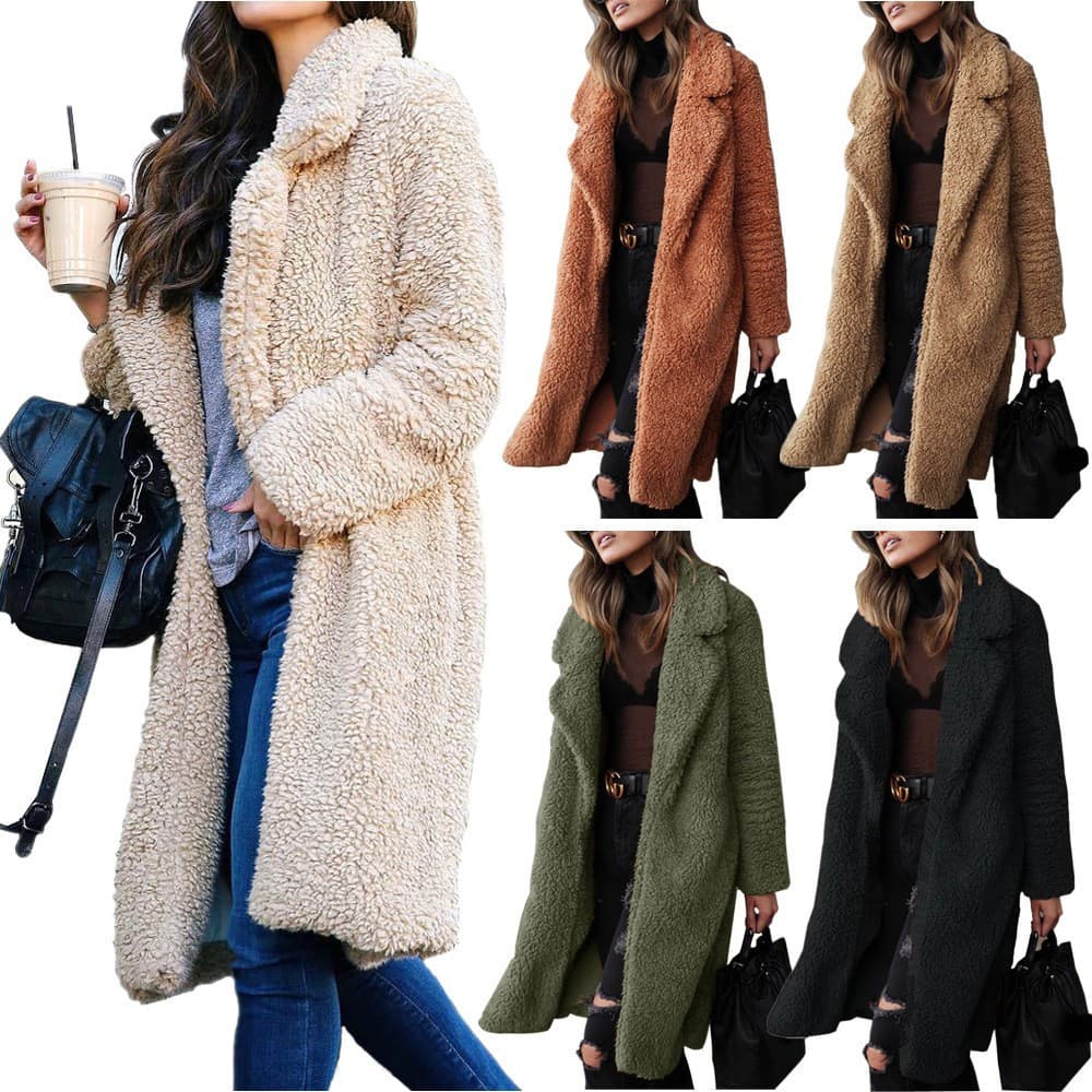 Cross-Border Women's Autumn Winter Long Sleeve Lapel Double-Sided Velvet Plush Top Long Coat Cashmere Women's Outerwear