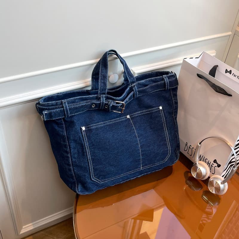 Retro casual fashion denim tote bags Korean style high-end commuter handbags Western trendy crossbody bags
