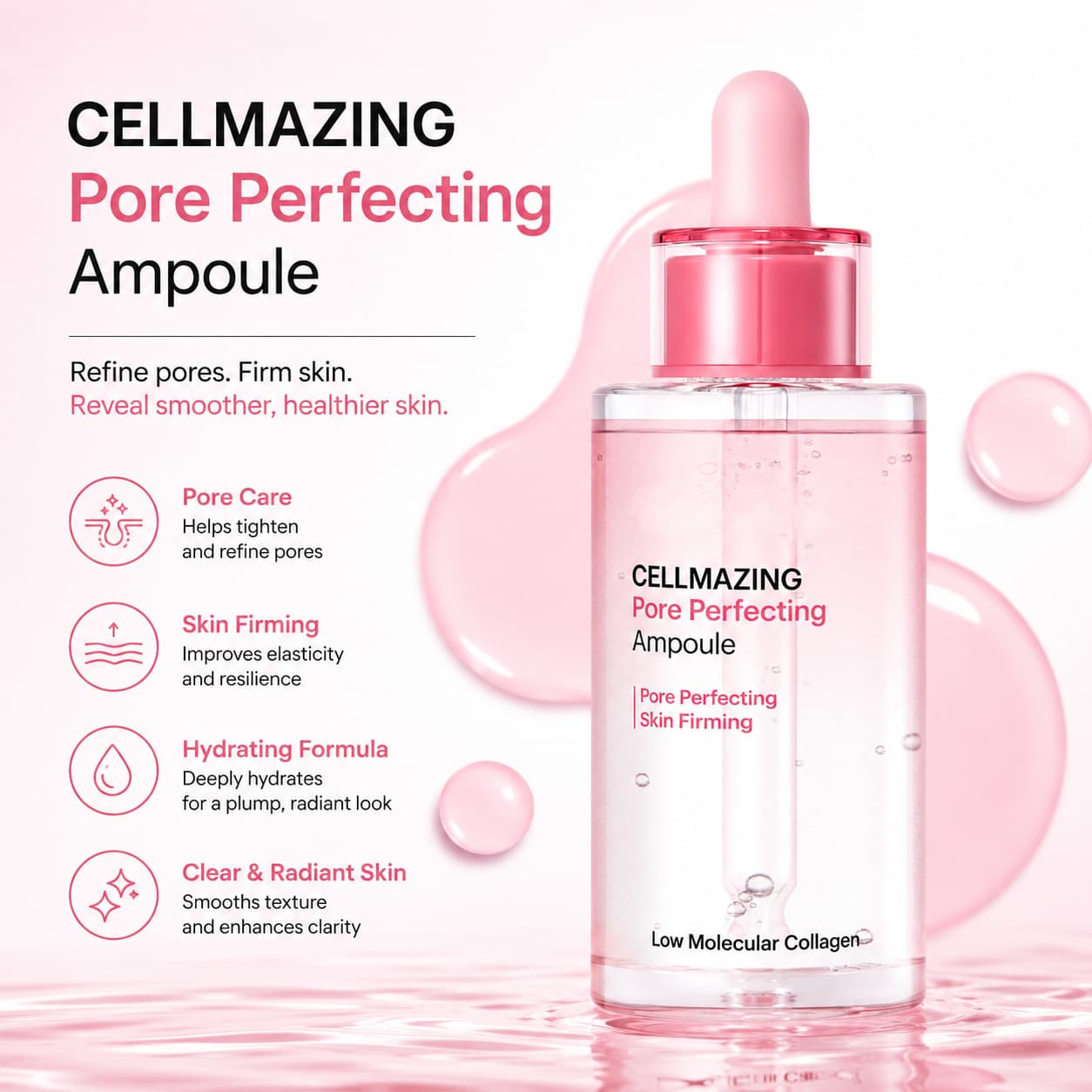 Pore Perfecting Ampoule Cross-Border Collagen Serum Reduces Fine Lines Tightens Pores