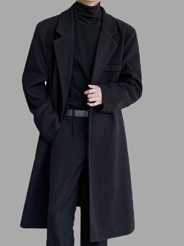 Men's Casual Trench Coat Korean Style Loose Mid-Length Over-Knee Outerwear Autumn Winter Youth Woolen Coat for Export
