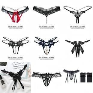 Sexy Hollow-Out Women's Panties Pearl Massage Open-Crotch Tempting Lace Thong Transparent Passion Stretch T-Back