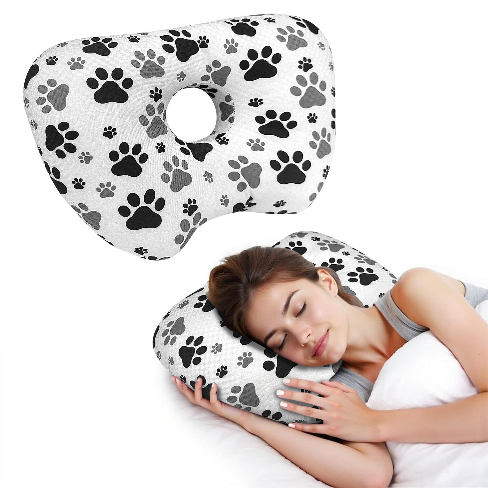 Ear Piercing Pillow with Ear Hole for Side Sleepers, Relieves Ear Pain, Cotton and Polyester Ear Pillow, Washable Ear Protection Pillow