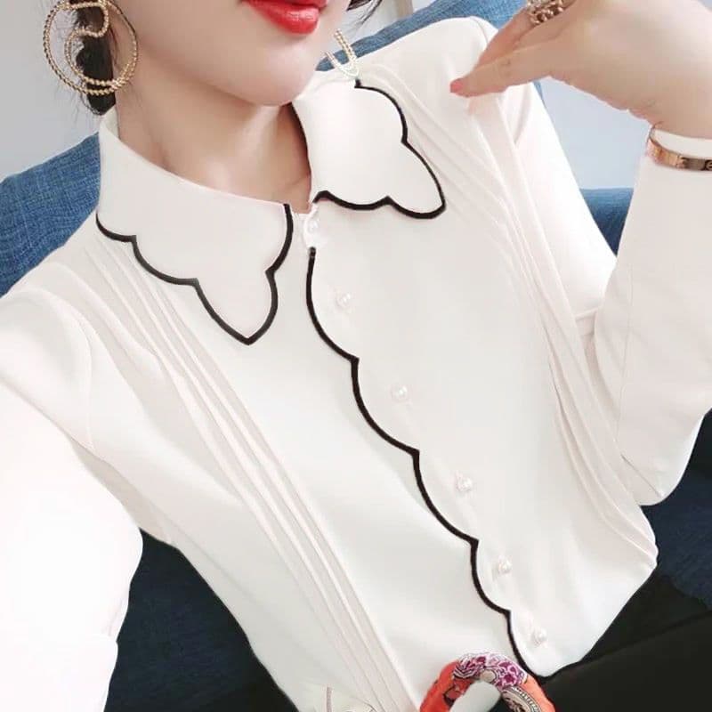Women's chiffon blouse, new spring/summer style, fashionable, loose fit, plus size, slimming, chic base layer top, elegant lady's shirt