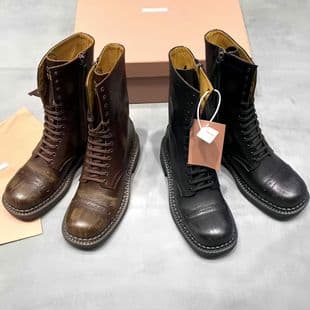 Shouwang Meizhi / Premium Edition A MIU Full Leather Vintage Ankle Boots Women Motorcycle Rider Boots Original Label Martin Boots Women