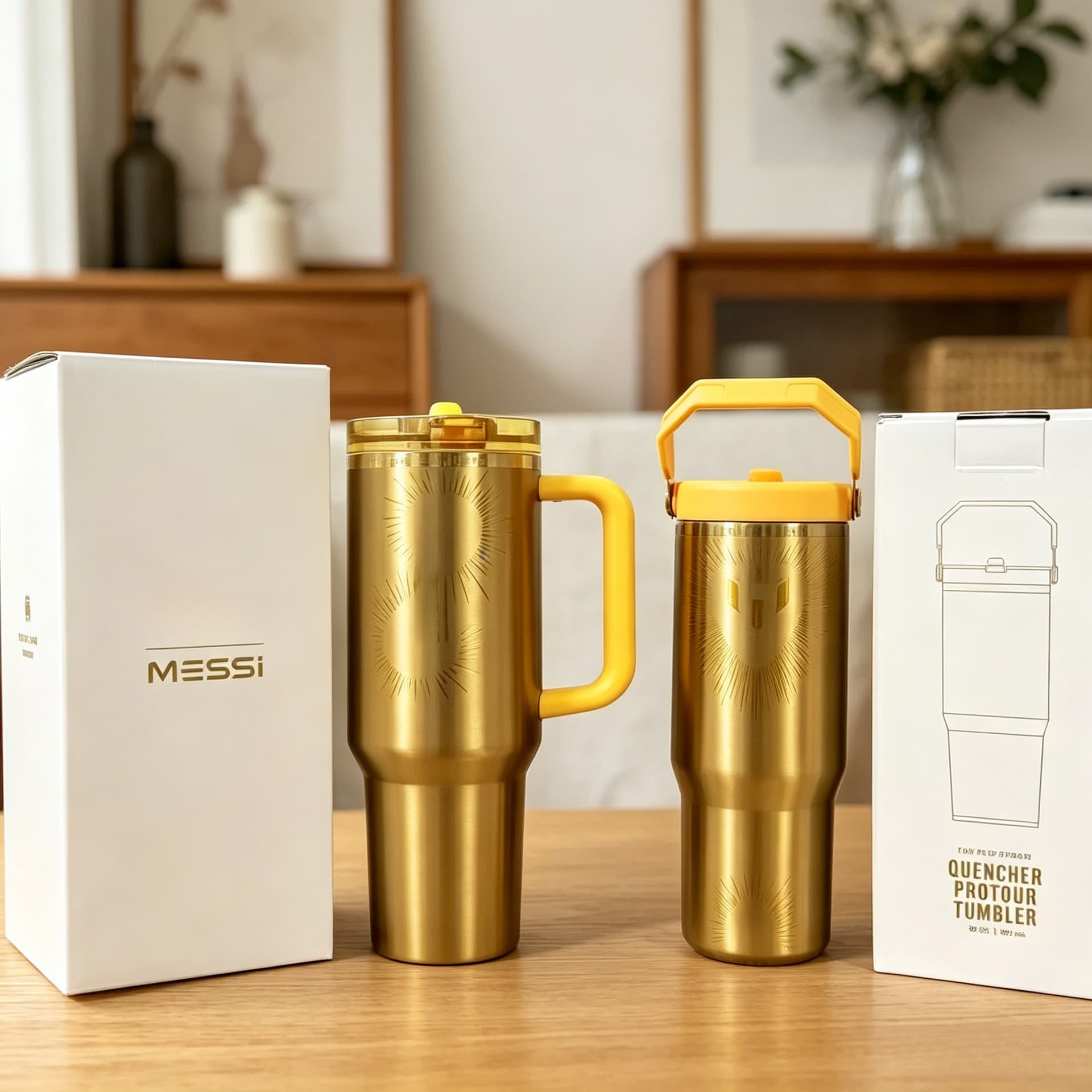 Cross-Brand New Messi Gold Co-Branded 40oz Gold Insulated Cup, Large Capacity Portable Stainless Steel Insulated Cup