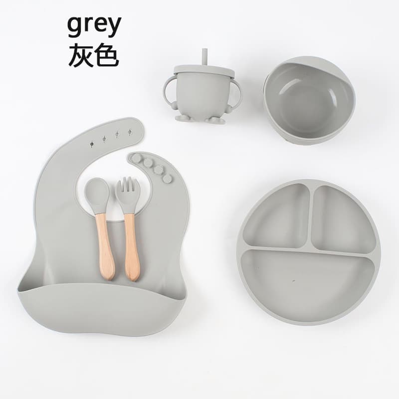 Cross-border Children's Silicone Dinnerware Set - 6-Piece Baby Feeding Bowl Set with Silicone Plate, Silicone Bowl, and Feeding Spoon