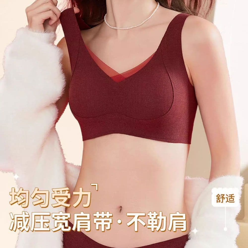 Factory Direct Cross-border Best Seller, Zodiac Year Red Underwear for Women, Push-up for Smaller Bust, Autumn/Winter Brushed Warmth Bra