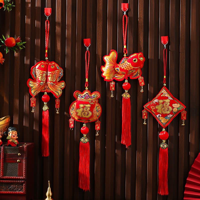 New Year Decorations Pendant Dragon Year Spring Festival Door Hanging Fish Version Bell Hanging Ornament Office Pepper Pendant