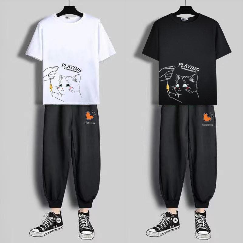 2021 New Summer Set for Male Students, Hong Kong Style Loose Short Sleeve T-Shirt, Youthful and Handsome Casual Outfit