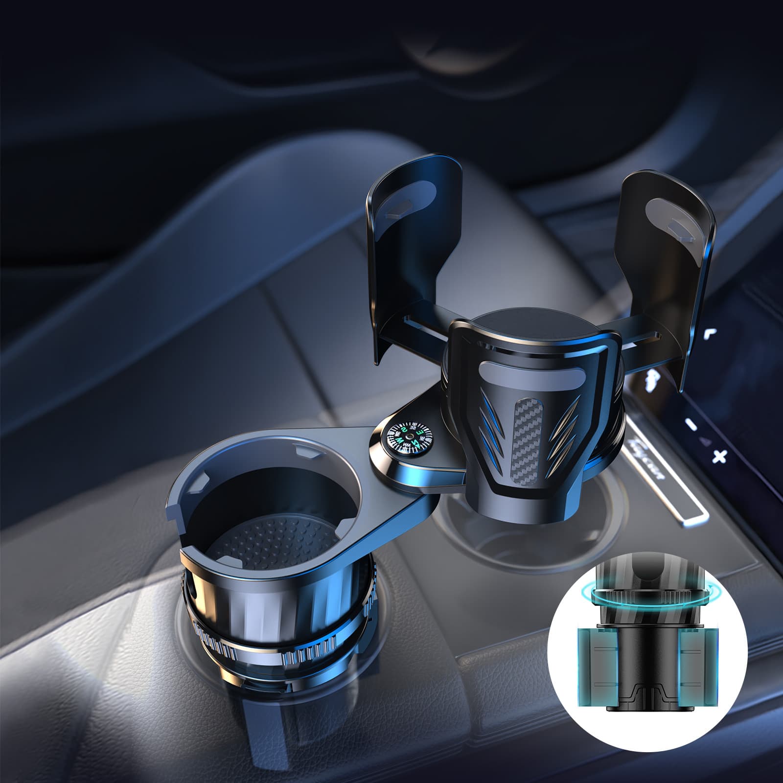 Fourth Generation New Carbon Fiber Vehicle Cup Holder Multifunctional Drink Cup Mount Compass Car Interior Accessories
