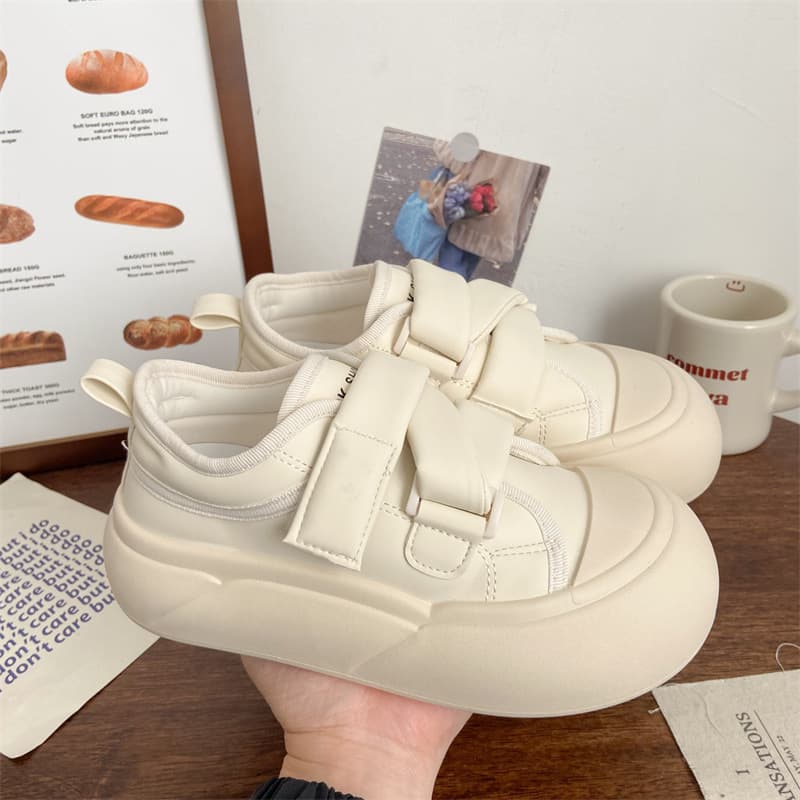 Cream Velcro White Shoes Women's Ugly Cute Spring and Summer New Chic Niche Korean-style Big Toe Board Shoes Thick-soled Bread Shoes