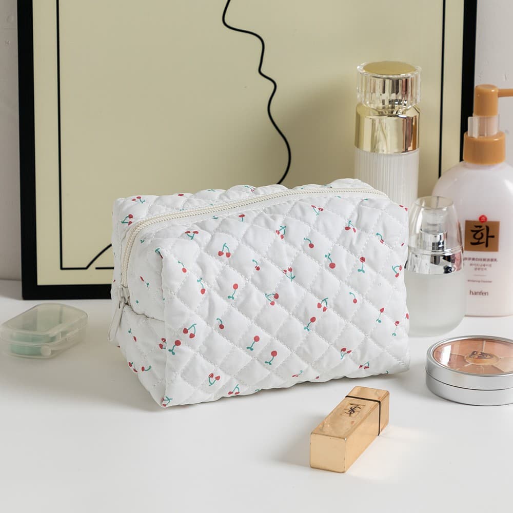 [Customizable] New Floral Quilted Cosmetic Bag, Women's Travel Portable Toiletry Bag, Simple Large Capacity
