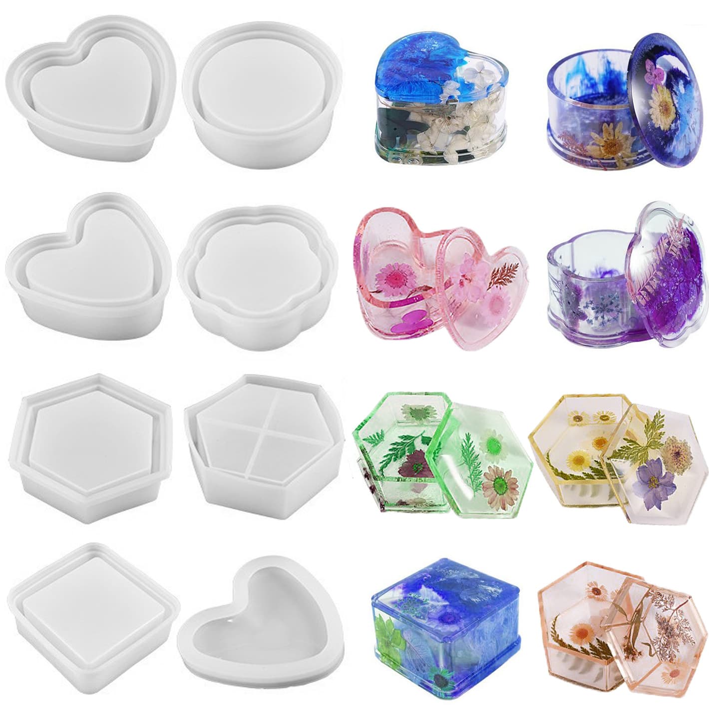 Factory Stock Storage Box Silicone Mold, Resin Epoxy Resin DIY Round Square Peach Heart Flower Storage Box Wholesale