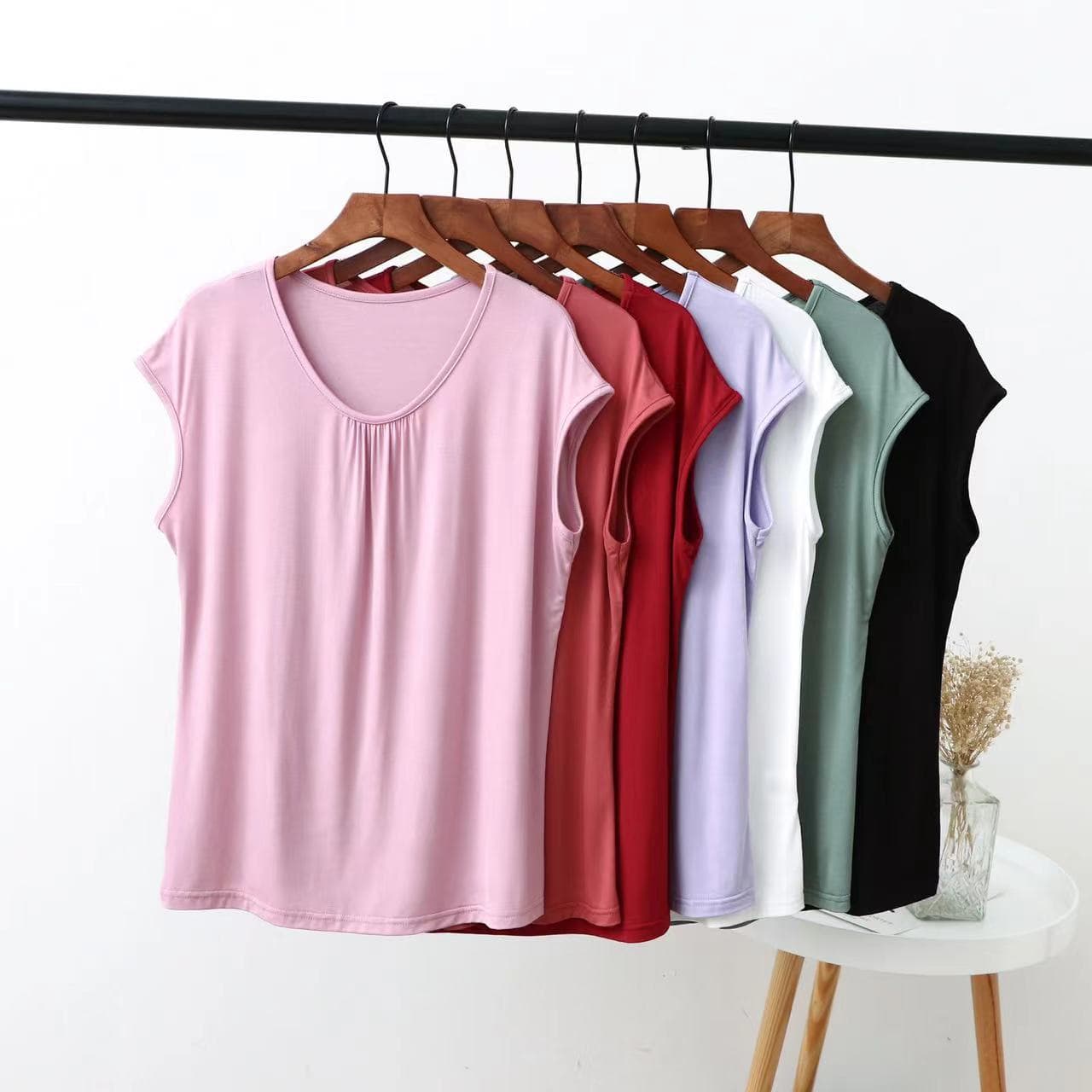 Summer New Modal Plus Size Short-Sleeved T-Shirt Women's Loose Half-Sleeve Base Shirt Korean-Style Pleated Plus Size Top