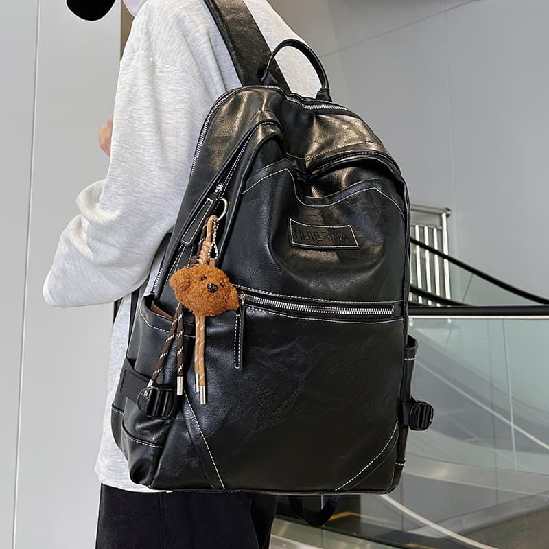 Large Capacity Fashion Soft Leather Backpack PU Unisex Daily Commute Travel Laptop Backpack