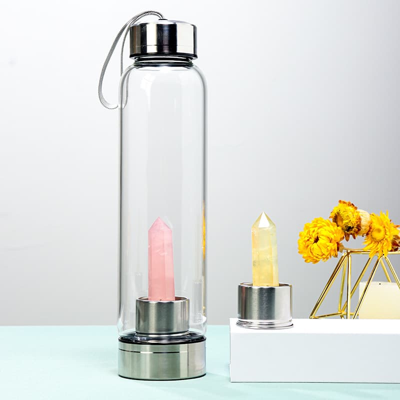 Wholesale Donghai Crystal Column Magic Wand Energy Column Glass Cup Water Drinking Cup Portable Sports Water Bottle