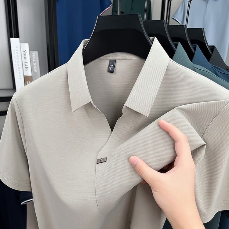Scissor collar seamless short-sleeved shirt summer solid color fashion casual shirt for young and middle-aged men men's clothing