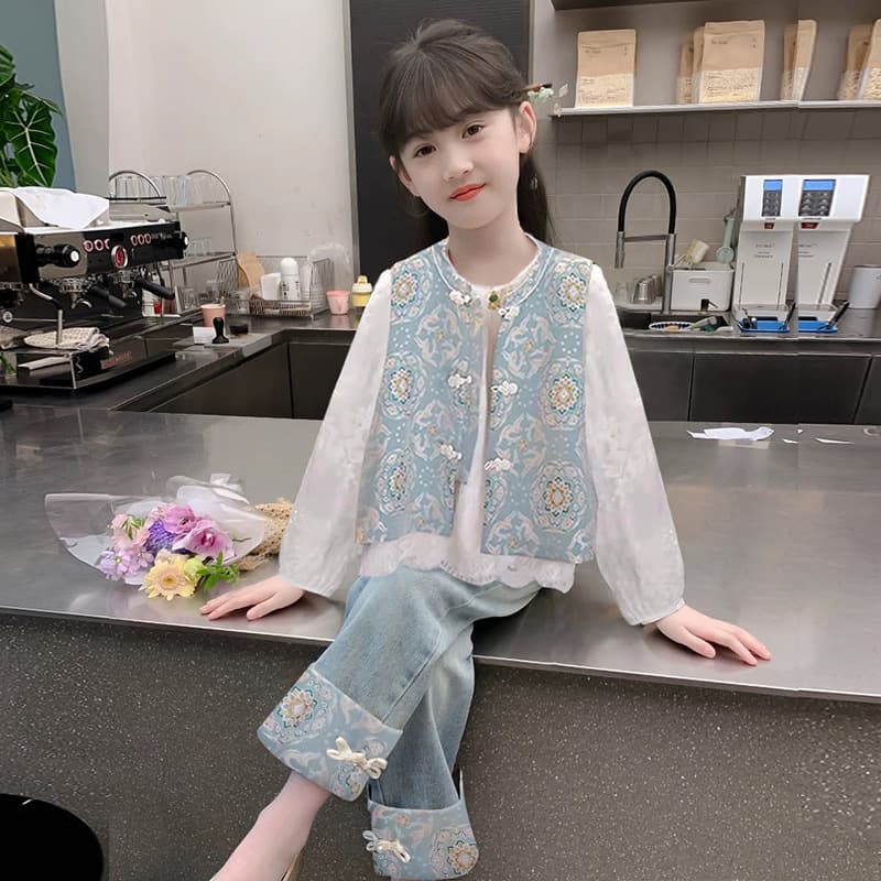 2025 New Spring Style Hanfu for Girls, Stylish and Fashionable Chinese Style Set, Autumn and Spring Two-Piece Set