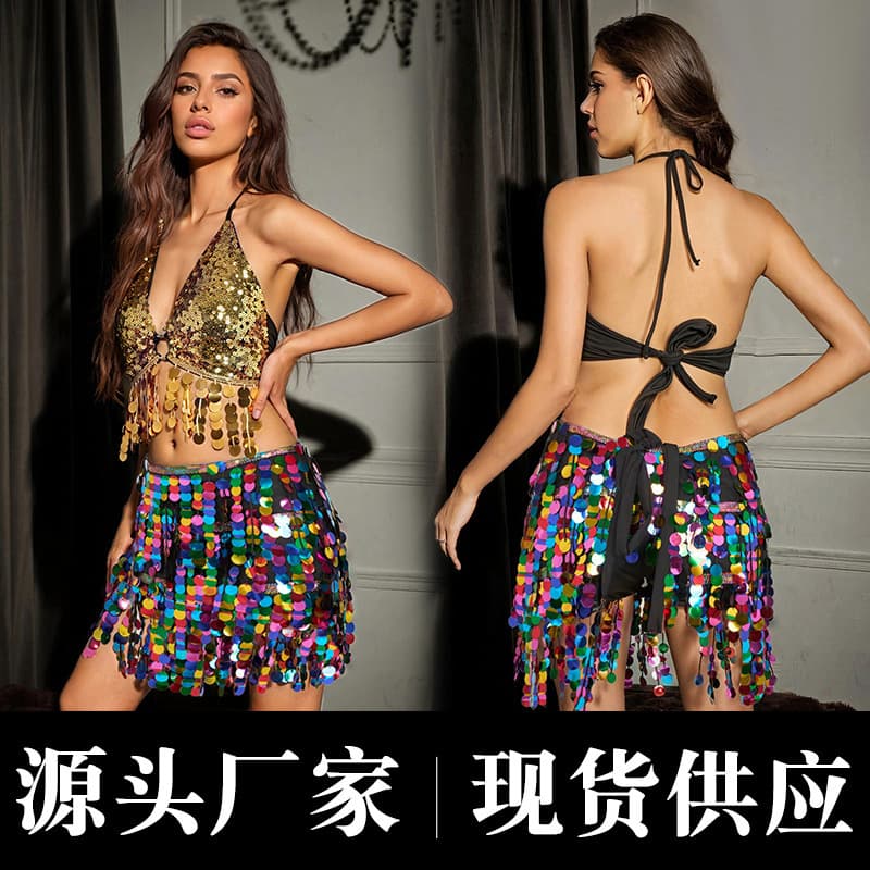 2025 New Belly Dance Waist Scarf, Sequined Tassel Hip Scarf Mini Skirt, Sexy Nightclub Performance Costume, Indian Dance Hip Scarf