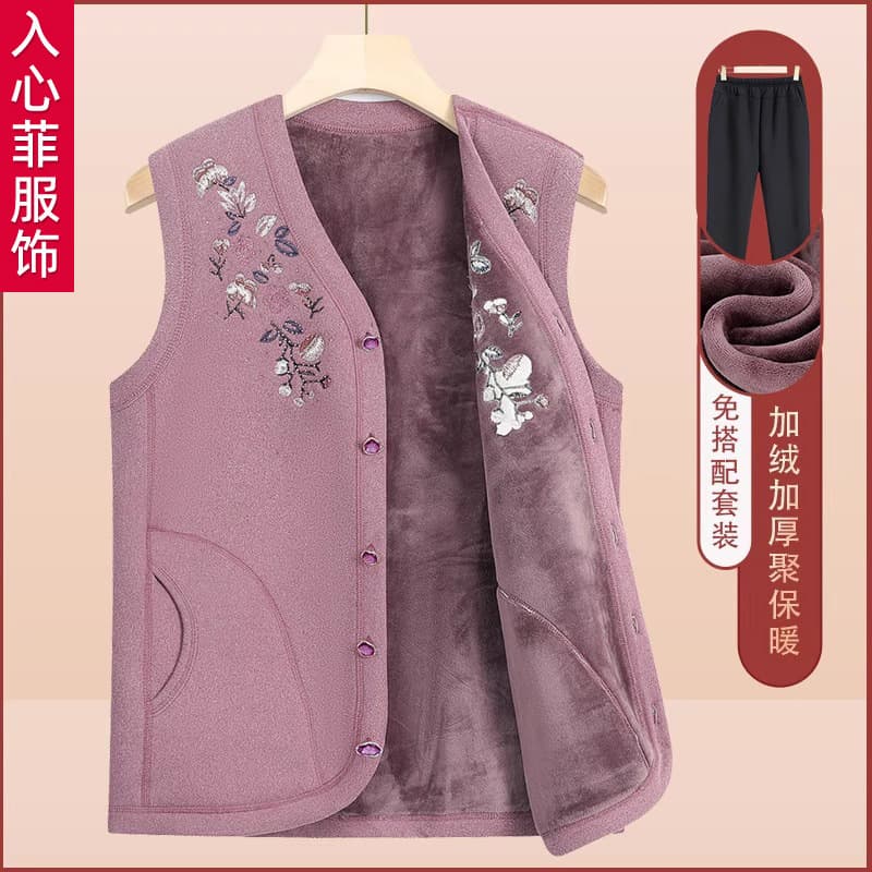 Elderly Vest for Women, Autumn and Winter Grandma Style, Old People Vest, Autumn Mother Fleece-Lined Thickened New Style Old Lady Jacket