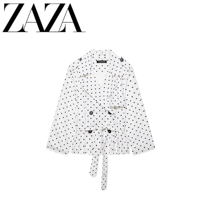 ZAZA Custom European-American Style Wholesale Women's Fashion Versatile Chic Polka Dot Trench Coat Short Jacket 6318241064