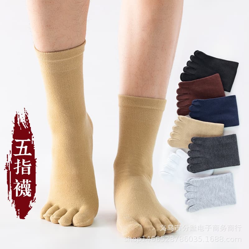 Men's five-toe cotton socks, mid-calf split-toe socks, thin style, solid color, spring/summer, factory direct sales, cross-border e-commerce.