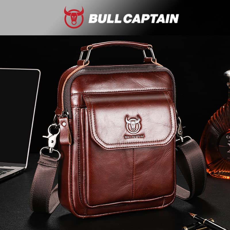 Bull Captain Top Grain Leather New Shoulder Crossbody Retro Bag Men Multi-functional Spine Protection Anti-scratch