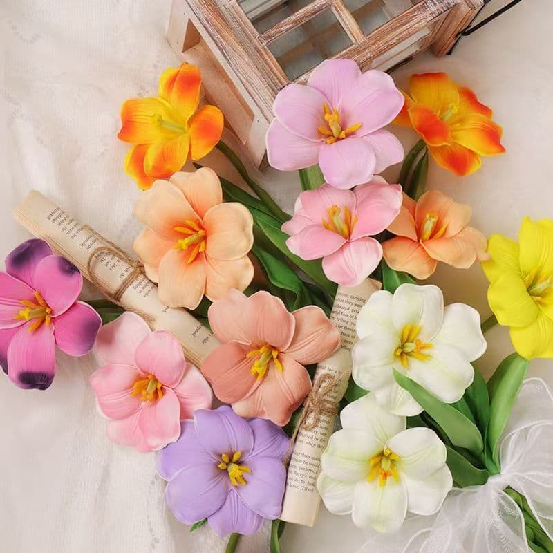 Artificial Open Tulip with PU Texture Brownie Tulip, Wedding Decoration Fake Flower Photography Props Floral Arrangement